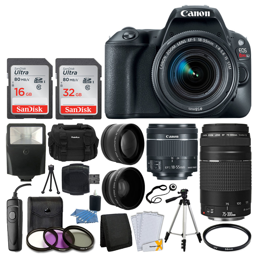 Canon EOS Rebel SL2 DSLR Camera + 1855mm + 75300mm Lens + 48GB Kit