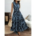 thumbnail image 6 of Women'S Summer Floral Maxi Dress Button Up Collar Tie Waist Tiered Ruffle Sleeveless Boho Dresses Blue S, 6 of 9