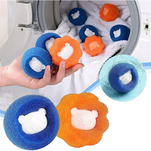 10 Pcs Pet Hair Remover for Laundry, Winding Adsorption Hair Removal Cleaning Ball, Round Shape Dog Cat Hair Remove Dryer Ball for Washing Machine(Orange, Blue)