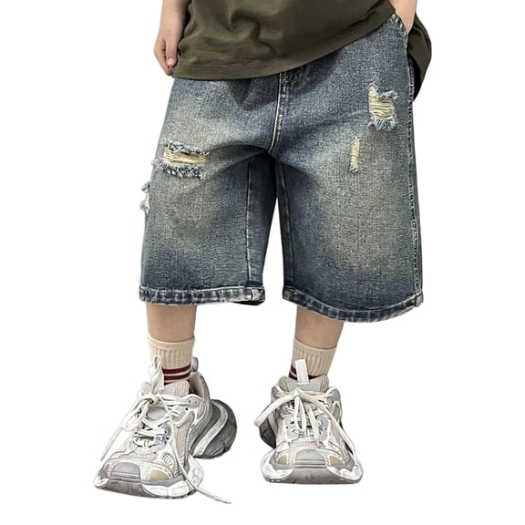 Kids Skateboard Denim Shorts Y2k Boys Ripped Baggy Jeans Jorts Streetwear Casual Shorts Loose Fit Hip Hop Five Point Pants