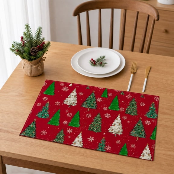 4pcs Christmas Linen Placemats, Printed Heat Resistant Table Mats, Xmas Decorative Dinner Mats For Restaurant Home Kitchen Table Decoration