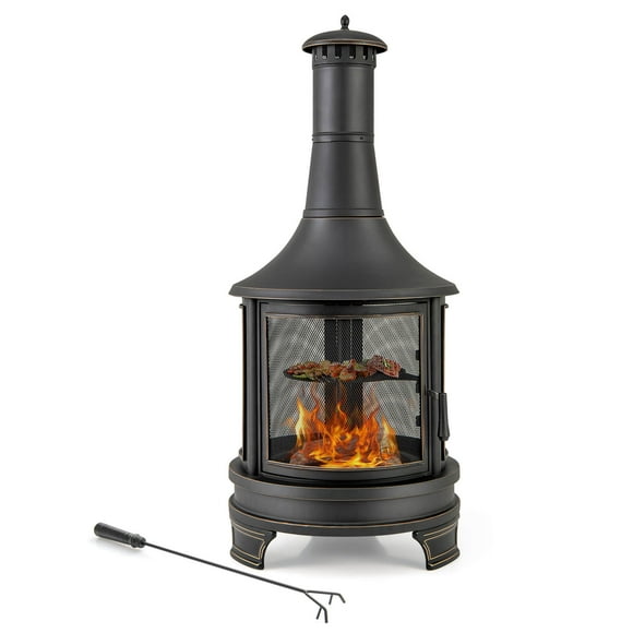 Costway 30 Inch Outdoor Fire Pit Chiminea 2 in 1 Wood Burning Metal Fireplace with Grill