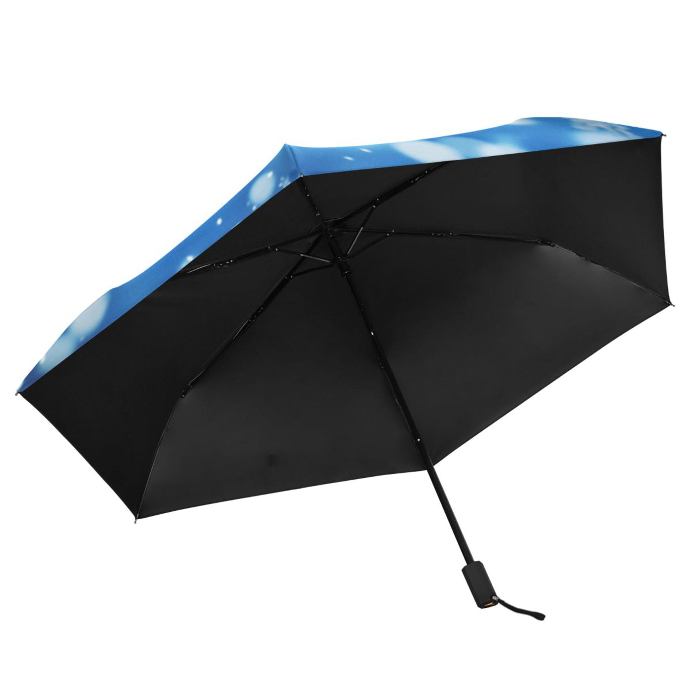 Blue Snowflakes All Weather Umbrella Triple Folding Parasol 6 Ribs UV Protection Portable