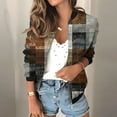 thumbnail image 6 of Womens Crop Bomber Jackets with Pockets Long Sleeve Casual Zip Up Jacket Outerwear No Hood Printed Fashion Coats (2XL, Brown), 6 of 7