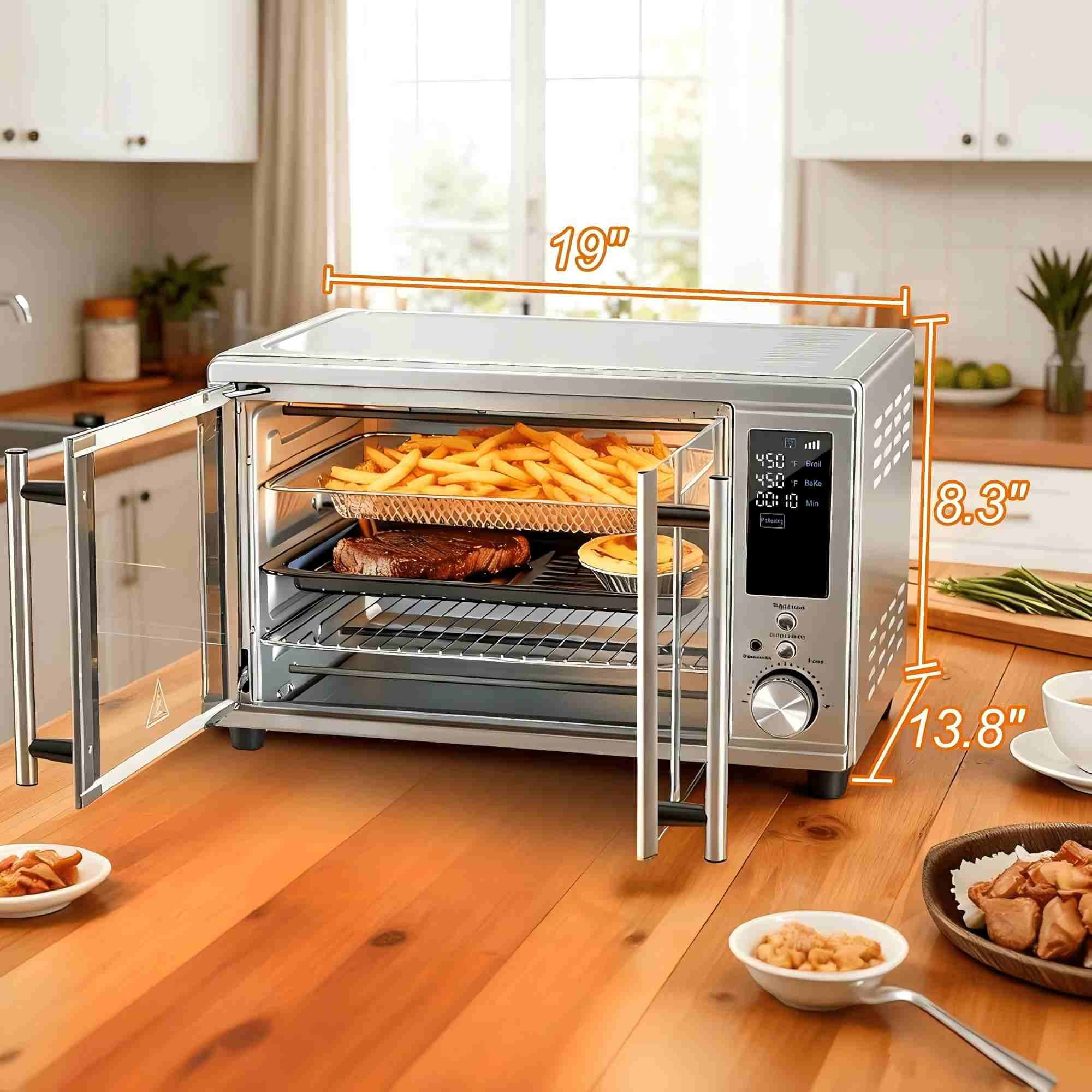 VANECL French Door Air Fryer Toaster Oven Combo, 29.6QT Extra Large Countertop Convection Oven, 12 Cooking Presets, Stainless Steel