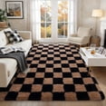 thumbnail image 5 of Janvonne Fluffy Checkered Area Rug for Living Room, 6x9ft Modern Soft Shag Plush Fuzzy Carpet for Bedroom Girls Boys Room Home Nursery Teens Dorm Decor,Black and camel, 5 of 8