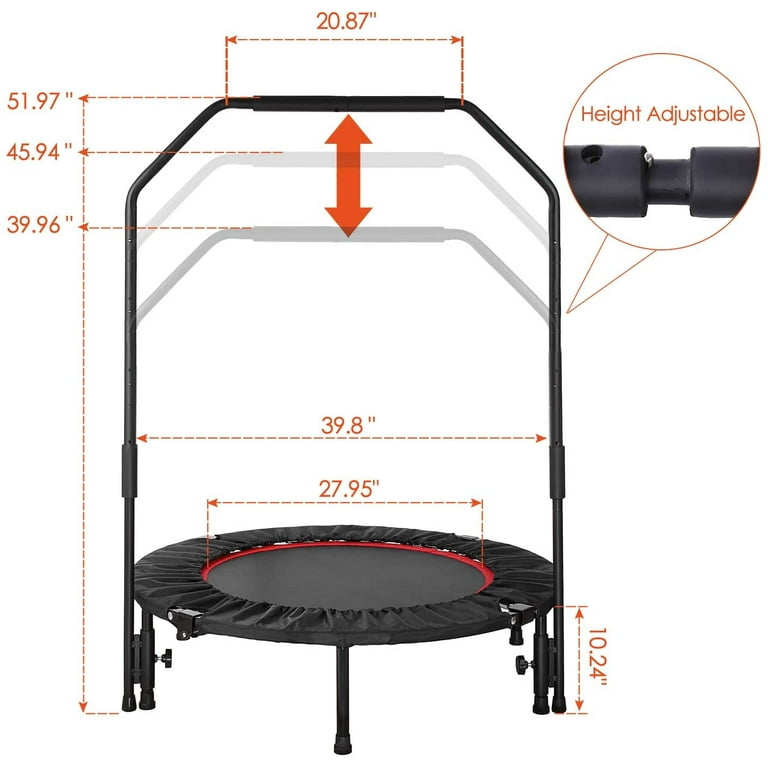 GARTIO 40 Mini Trampoline for Kids Adults Folding Fitness Rebounder Trampoline with Adjustable Handrail 330lbs