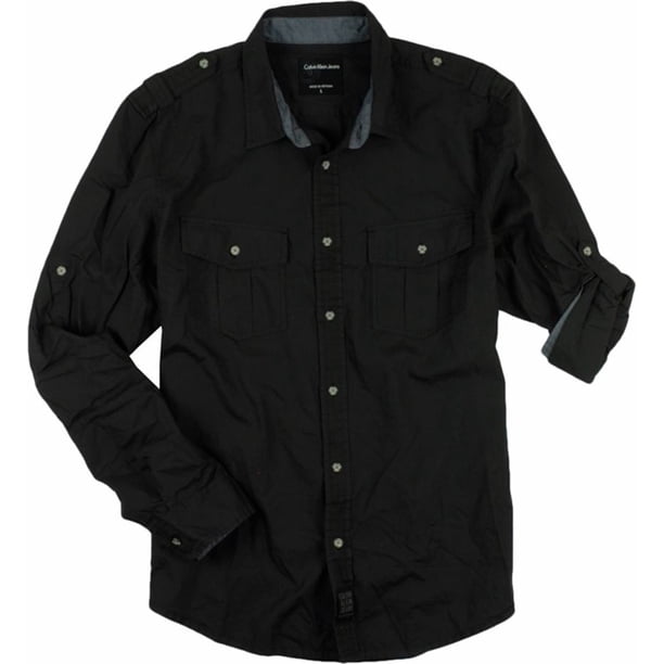 Camisa con Botones Calvin Klein para hombre color negro extragrande