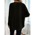 thumbnail image 4 of Women'S Crewneck Fall Knitted Top Waffle Off-Shoulder Pullover Long Sleeve T-Shirt Black XL, 4 of 5