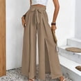 thumbnail image 2 of Women's High Waisted Wide Leg Pants Elegant Tie Waist Palazzo Trousers with Side Slits Casual Loose Fit Work Office Dress Pants, 2 of 6
