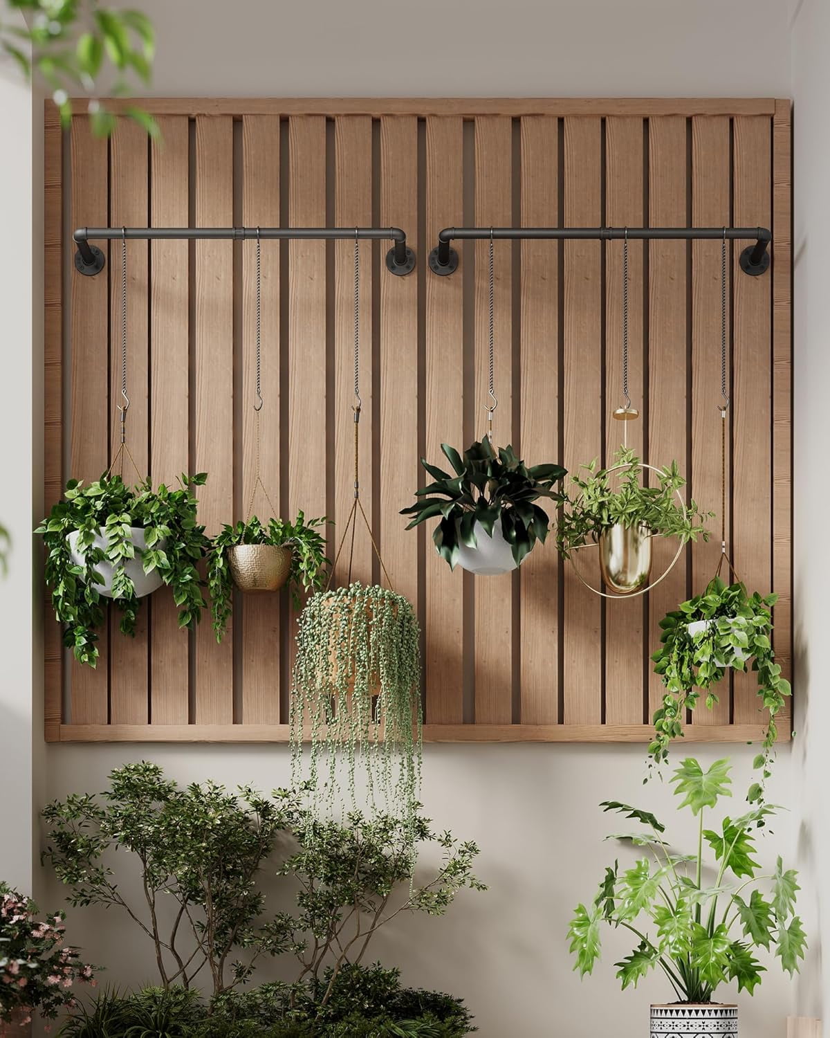 Plant Haning Rod, 2 Pack Hanging Planters for Indoor Plants with 3 Chains, Wall Plant Hanging Bar for Window Celling, 38.2 Inch, Metal Black, Pots Not Included