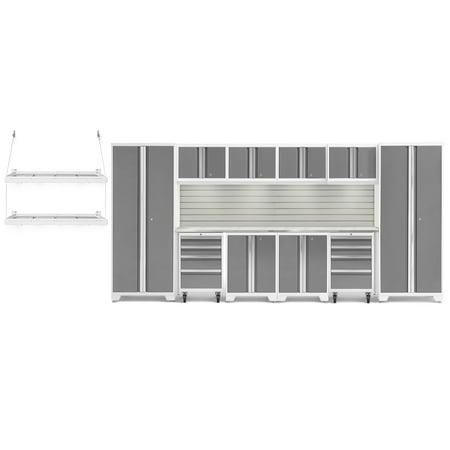 

NewAge Products Bold Series Platinum 14 Piece Cabinet Set Heavy Duty 24-Gauge Steel Garage Storage System LED Lights / Slatwall / Wall Mounted Shelf Included
