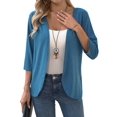 thumbnail image 3 of Women'S Cardigan Tops Three-Quarter Sleeves Solid Color Casual Small Jacket Female Blue M, 3 of 9
