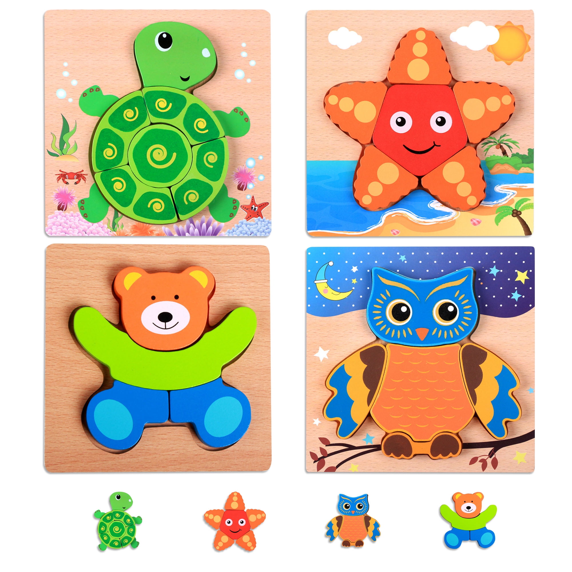 Toddler puzzle, JUNQIU US 1 2 3 4 years old child toddler wooden animal