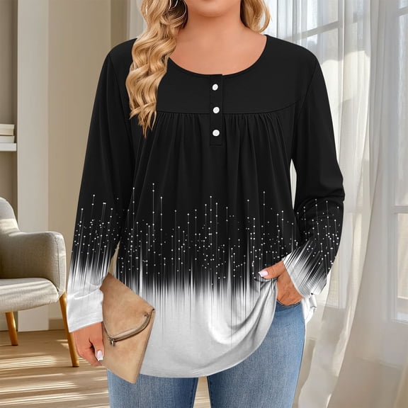 YueHuiYing Women's Fashion Printing Casual Round Neck Long Sleeve Loose T-shirt Daily Printed Dressy Top