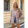 thumbnail image 6 of Womens Button Down Flannel Shirts Long Sleeve Plaid Shackets Business Casual Blouse Top Pink S, 6 of 8