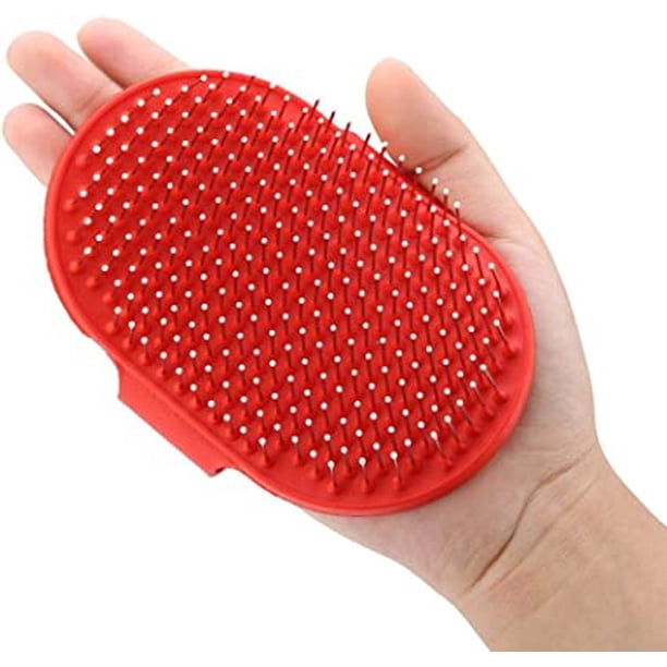 Cepillo de masaje de silicona roja Qianli para mascotas - con aguja de acero inoxidable - Cepillo de baño para perros y gatos - Cepillo de masaje de cabeza redonda - Cepillo de aseo