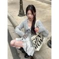 thumbnail image 5 of Deeptown-cárdigans grises de moda coreana para Mujer, suéter de punto con lazo, Tops informales de manga larga para Mujer, otoño, 5 of 5