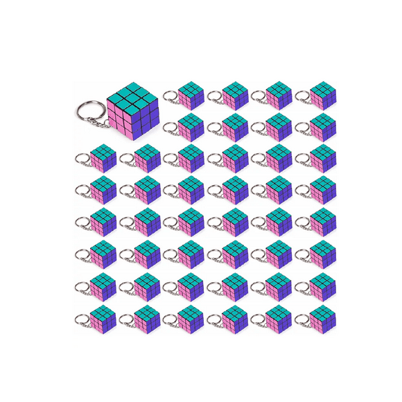 50 Llavero Cubo Rubik 3x3 Mayoreo Fiestas Cumpleaños colores morado azul rosa