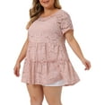 thumbnail image 4 of Agnes Orinda Women's Plus Size Tunic Tiered Lace Round Neck Short Sleeve Peplum Tops 1X Pale Pink, 4 of 5