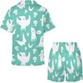 thumbnail image 4 of SKQIT Ensembles de Pyjama à Manches Courtes pour Femmes, 2 Pcs Imprimé Mignon Chemise Boutonnée en Satin Doux et Shorts, 4 of 7