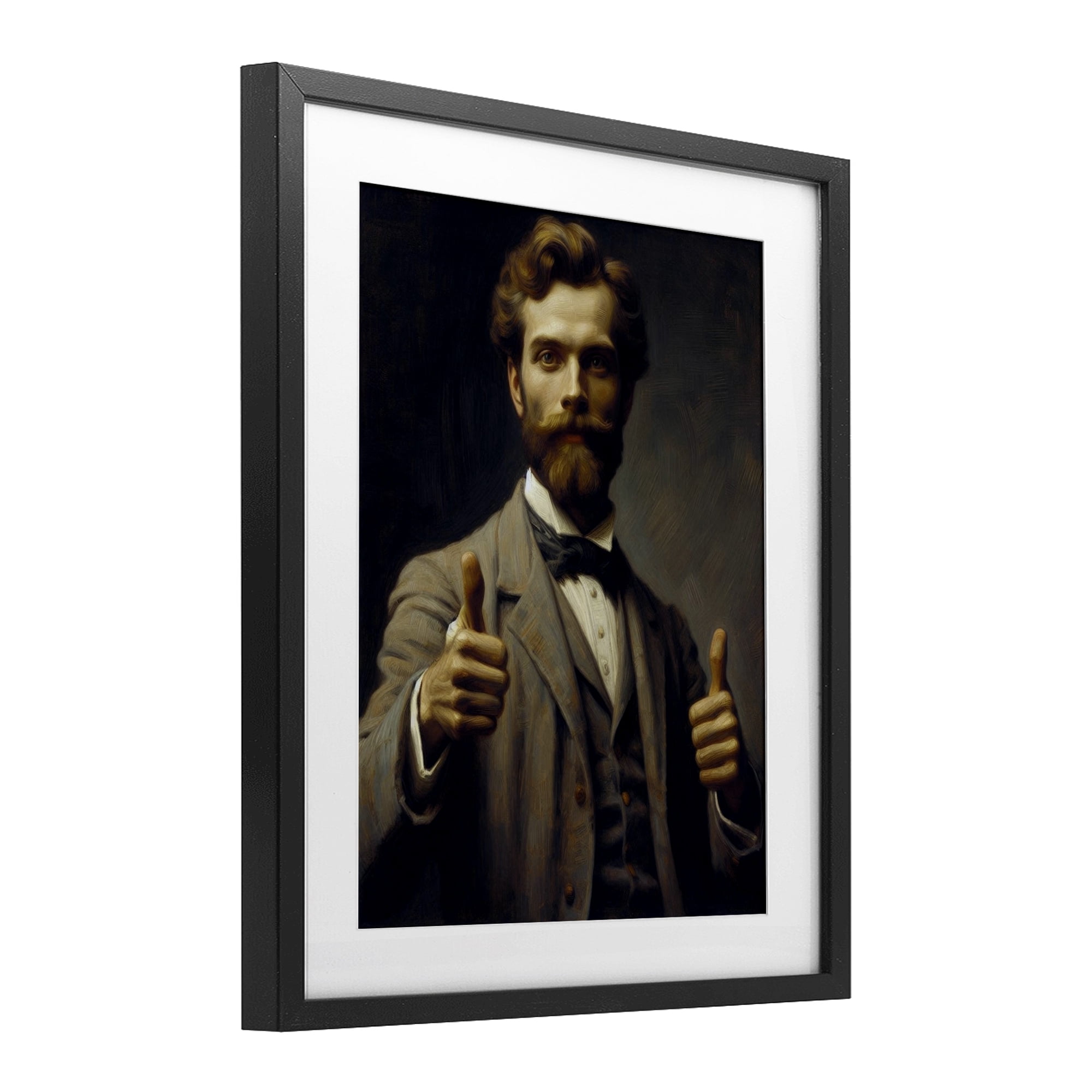 Funny Thumbs Up Gentleman Black Framed Print Under Glass, design by Lettered and Lined