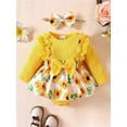 thumbnail image 2 of Bagilaanoe Newborn Baby Girl Rompers Dress Flower Print Long Sleeve Bodysuits + Hairband 3M 6M 9M 12M Infant Lace Patchwork A-line Dresses, 2 of 9