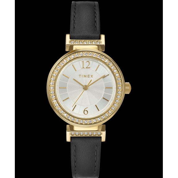 Timex Women's Dress 31mm Watch - Black Strap Silver-Tone Dial Gold-Tone Case