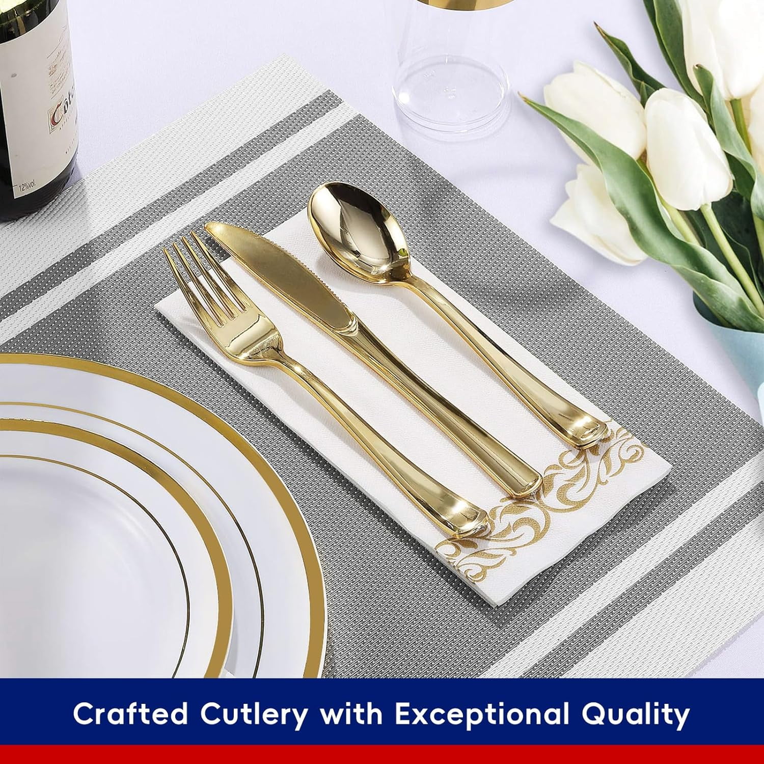 Jolly Chef Gold Rim 320-Piece Disposable Dinnerware Set – Elegant Party Solution