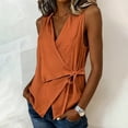 thumbnail image 4 of Inglocry 2026 Women’s Linen Wrap Tank Top Ruched Tie Side V Neck Y2K Sleeveless Summer Casual Vacation Blouses Loose Fit 2026 Orange 2XL, 4 of 5