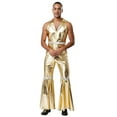thumbnail image 4 of Choomomo Men's 70s Disco Rave Outfits Bodysuit Shiny Metallic Zentai Hippies Jumpsuits for Party Gold M, 4 of 7