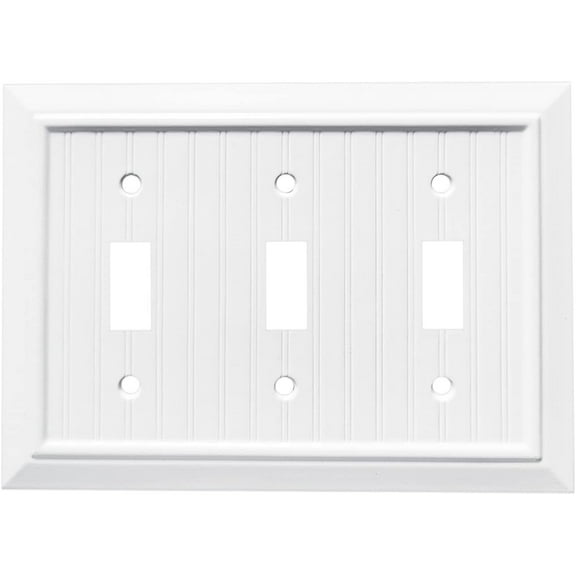 Pure White Classic Beadboard Wall Plates,Light Switch Covers,Electrical Outlet Covers, Switch Plates of Various Combination, Nature Bamboo Fiber Wall plate (3 Gang Toggle 1 Pack)