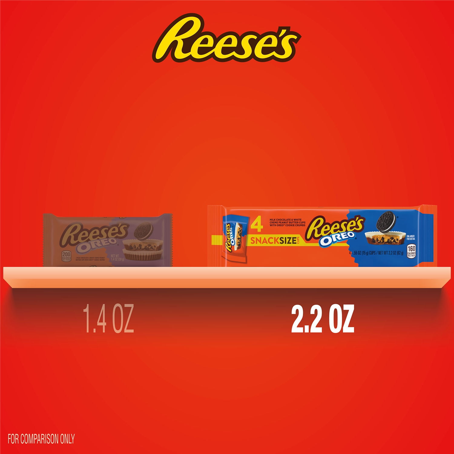 Reese's Oreo Milk Chocolate and White Creme Snack Size Peanut Butter Cups, Candy Packs, .55 oz (4 Count)