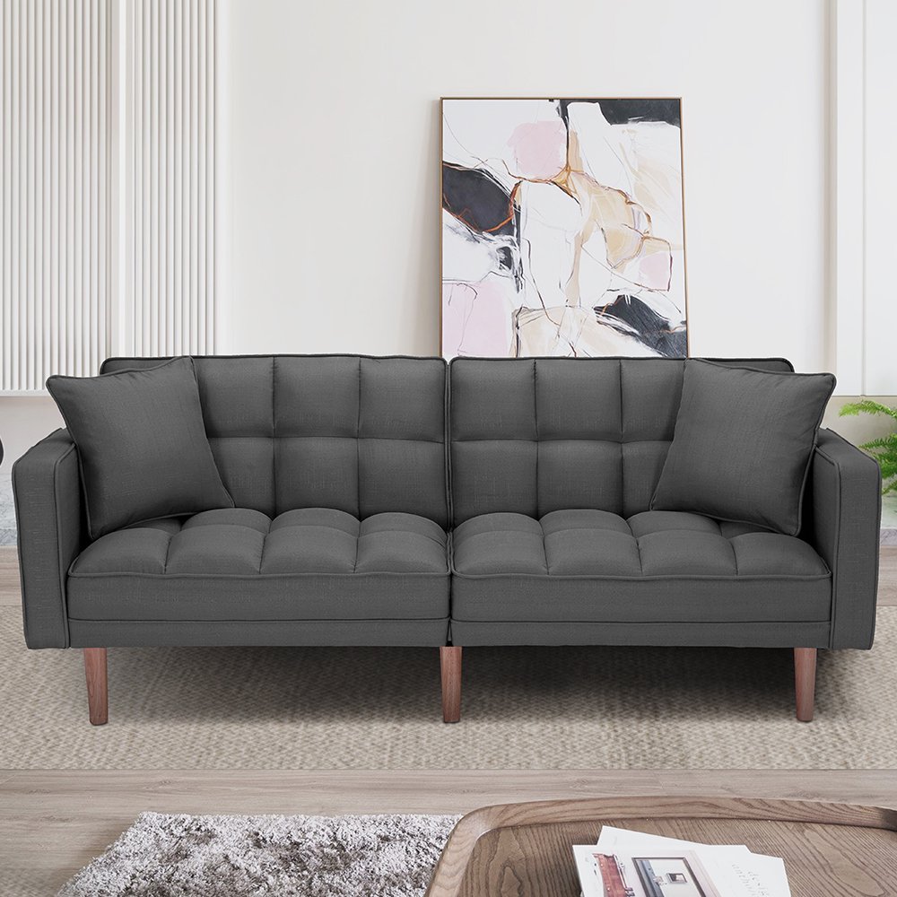 Modern Convertible Folding Futon Sofa Bed with Wood Legs, 2 Soft