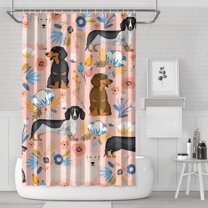 Dachshund and Flower Shower Curtain 72"x72" ,Bathroom Decorative Shower Curtains Set with 12 Hooks,Modern Waterproof Washable Shower Curtain