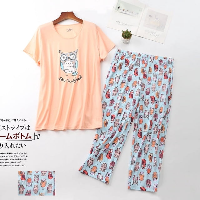 Pyjamas d'Été pour Femmes Manches Courtes plus Graisse Fine Ensemble de Vêtements de Maison pour Femmes Adorable et Frais