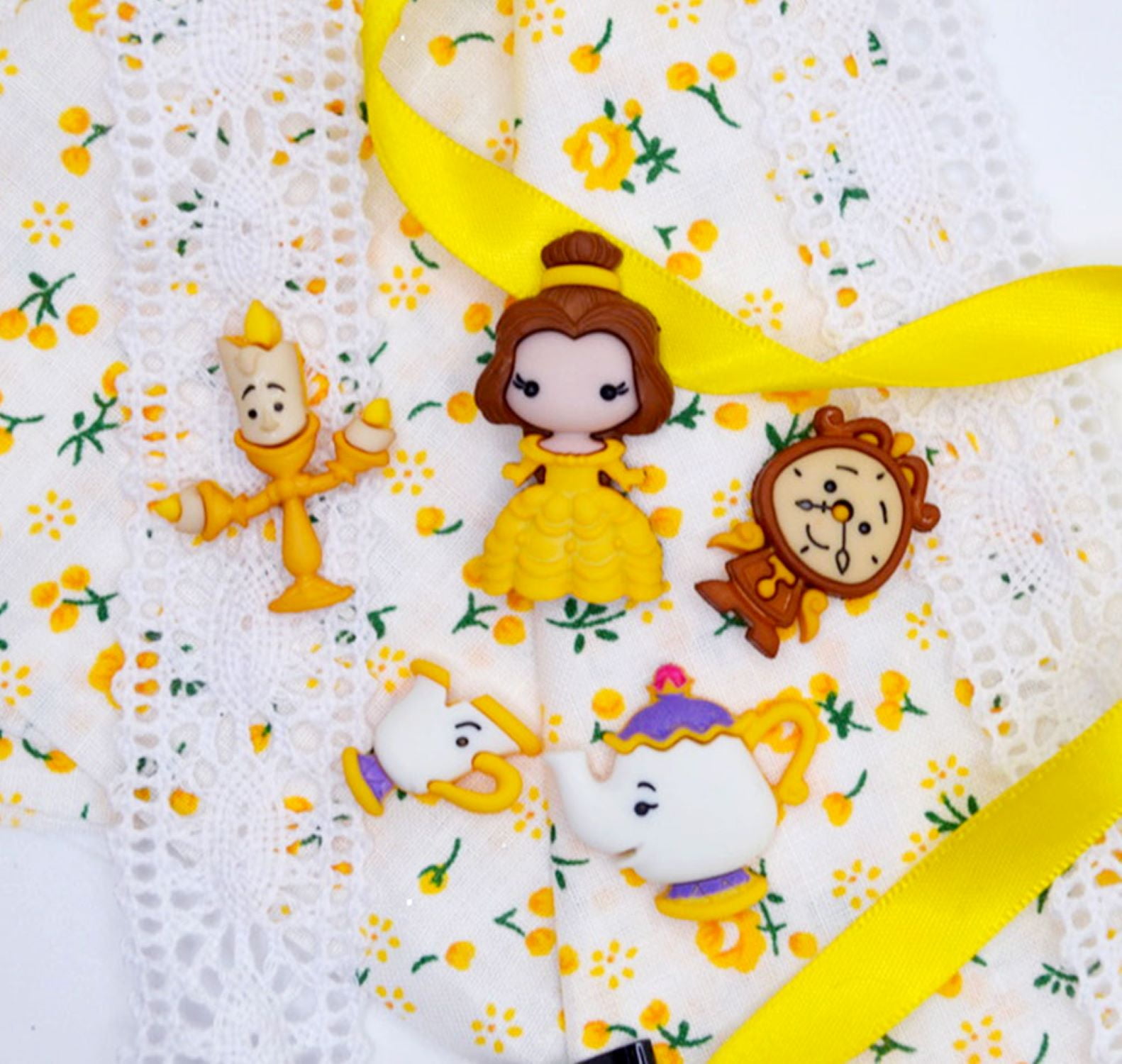 (3 pack) Disney Buttons, Beauty and the Beast, Sewing Fasteners, Multi-Color, 5 Pieces