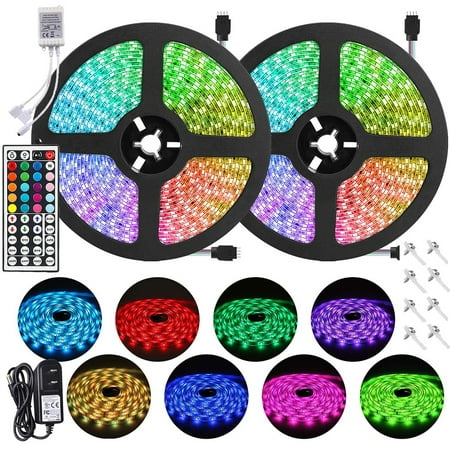 

LED Strip Lights 10M/32.8ft Flexible Strip Light SMD 5050 RGB 300 LEDs with 44 Key Remote Controller Multi-Color Changing Light Strips for Ceiling Bar Counter Cabinet Decoration