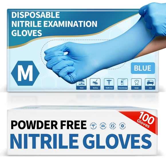Guantes de nitrilo Medguy de 4.5 mil, sin polvo, azules, 100 piezas