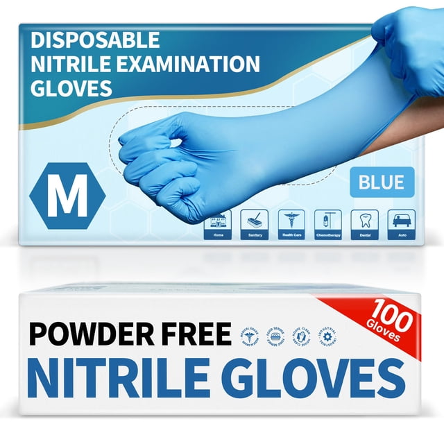 Guantes de nitrilo Medguy de 4.5 mil, sin polvo, azules, 100 piezas