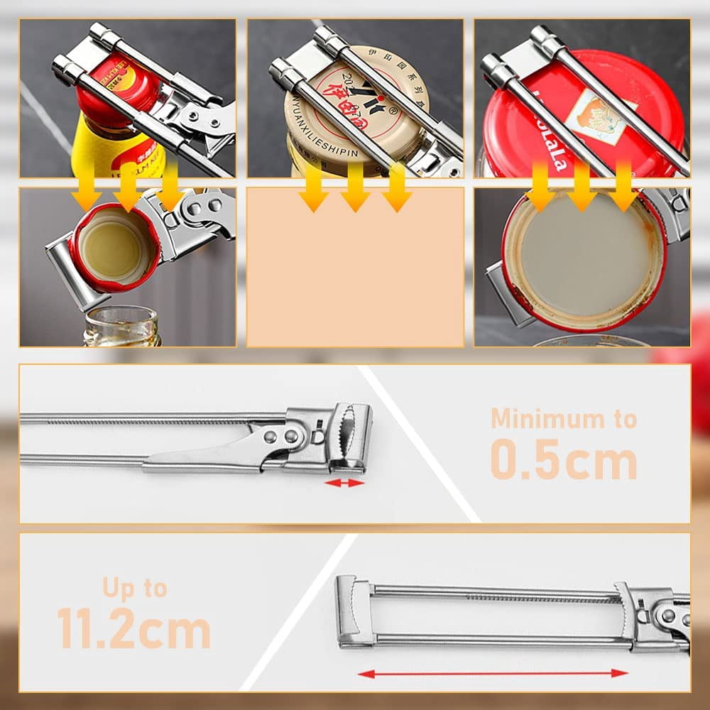 ABCISI Can Opener, 2 PCS Adjustable Multifunctional Stainless Steel Can Opener, Stainless Steel Can Opener Bottle Jar Lid Gripper, Manual Jar Opener Gripper for Can, Jar, Bottle(New Can Opener)