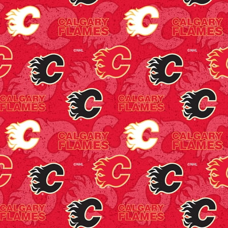 Calgary Flames Cotton Fabric with Tone on Tone Print and Matching Solid Cotton Fabrics