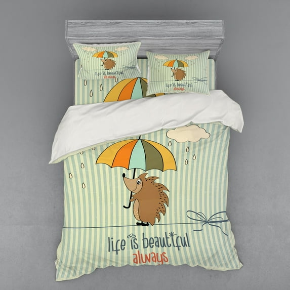 Ambesonne Saying Bedding Set 4 Pcs, Tightrope Walker Hedgehog, Queen, Multicolor