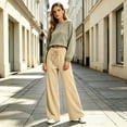 thumbnail image 5 of Women's Soft Extra Wide Leg Pants with Pockets Drawstring High Waist Pull-On Casual Sweatpants Baggy Comfy Athletic Joggers Khaki XL, 5 of 7
