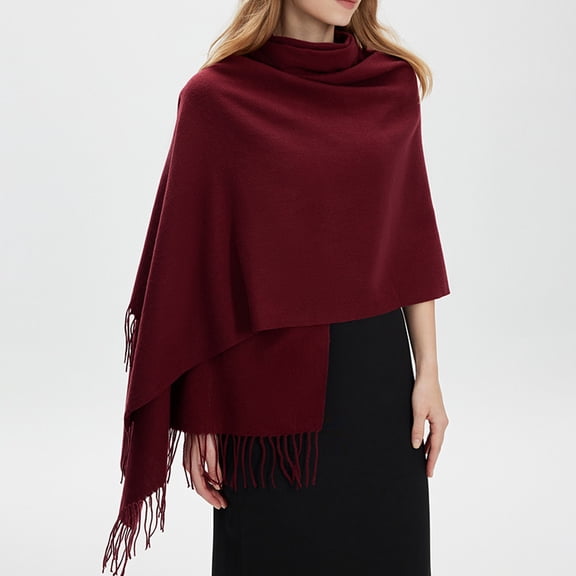 Lumtrix Womens Scarf Oversized Solid Color Tassel Shawl Wrap Warm 70.87 Inch Long Scarf Wine One Size