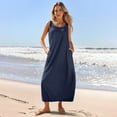 thumbnail image 6 of Sakmal Sundresses for Women Blue Maxi Dress Scoop Neck Sleeveless Solid Dresses with Pockets, 6 of 9
