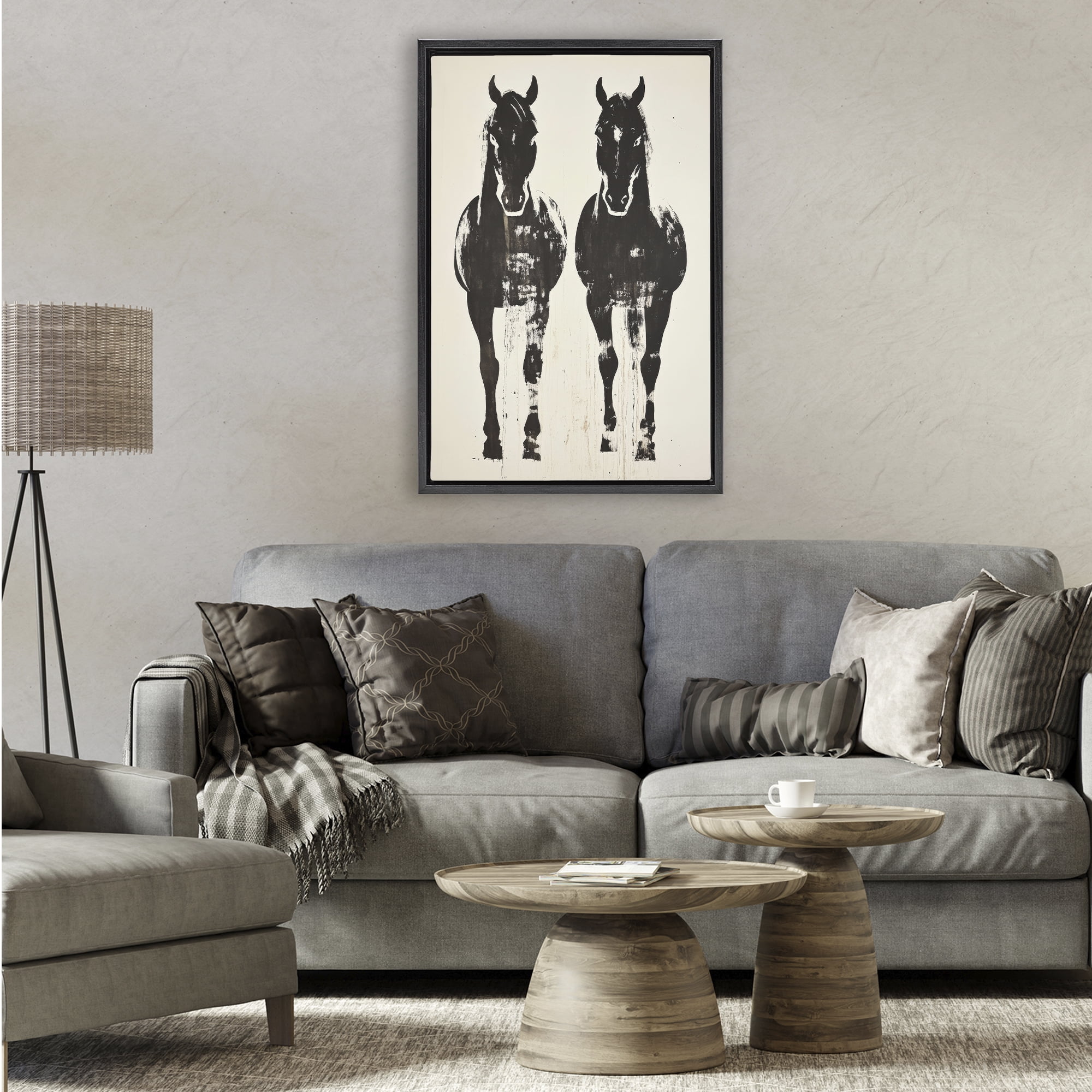 Stupell Industries Silhouetted Horse Couple Black Framed Floater Canvas Wall Art, design by Petal Prints Design