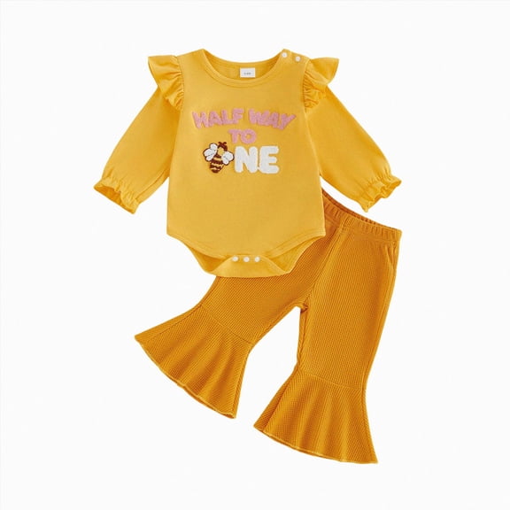 3-6 Months Newborn Girls Long Sleeve Top Pants Two Piece Set Sleep & Play Bodysuit Warm Jumpsuit Unisex Fall Winter