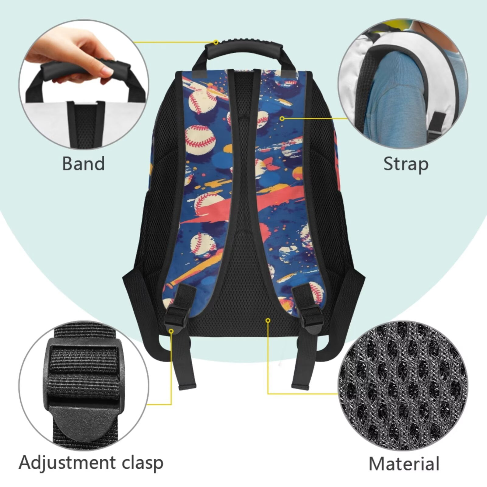 Pzuqiu Baseball Print Backpack for Boys 8-12 Kids School Bag with Lunch Box Pencil Case Lightweight Bookbag for Middle School 4pcs 17 Inch Kids Backpack Travel Bag