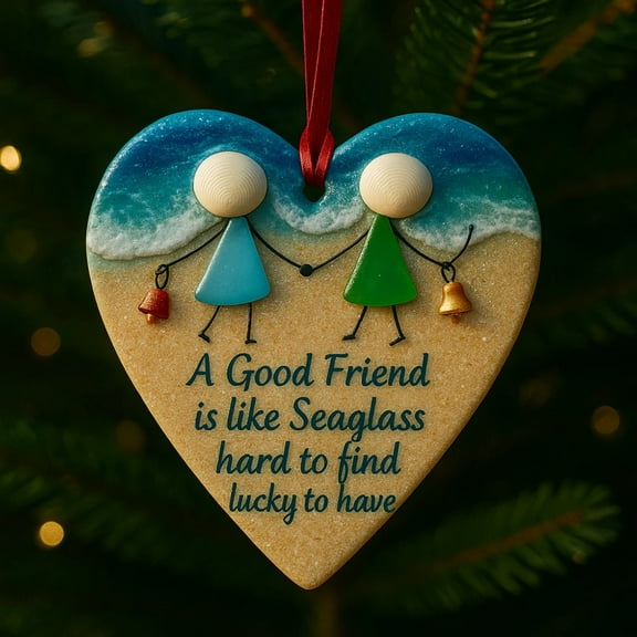 Heart Shaped Acrylic Ornament, Beautiful Sea Glass Christmas Ornaments, "A Good Friend Is Like Seaglass" Themed Decor For Christmas Tree & Gifting, Christmas Tree Decoration Ornaments